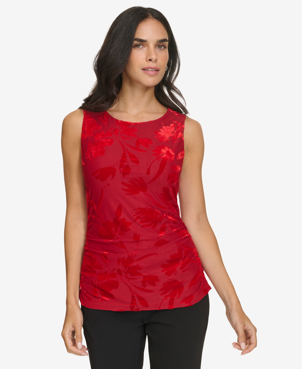 Calvin Klein Women's Sleeveless Velvet Burnout Top In Red
