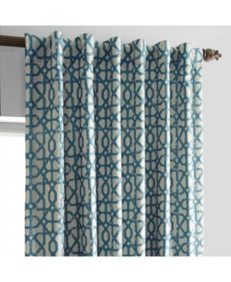 Metro Teal Blue Geometric Faux Silk Jacquard Room Darkening Curtain