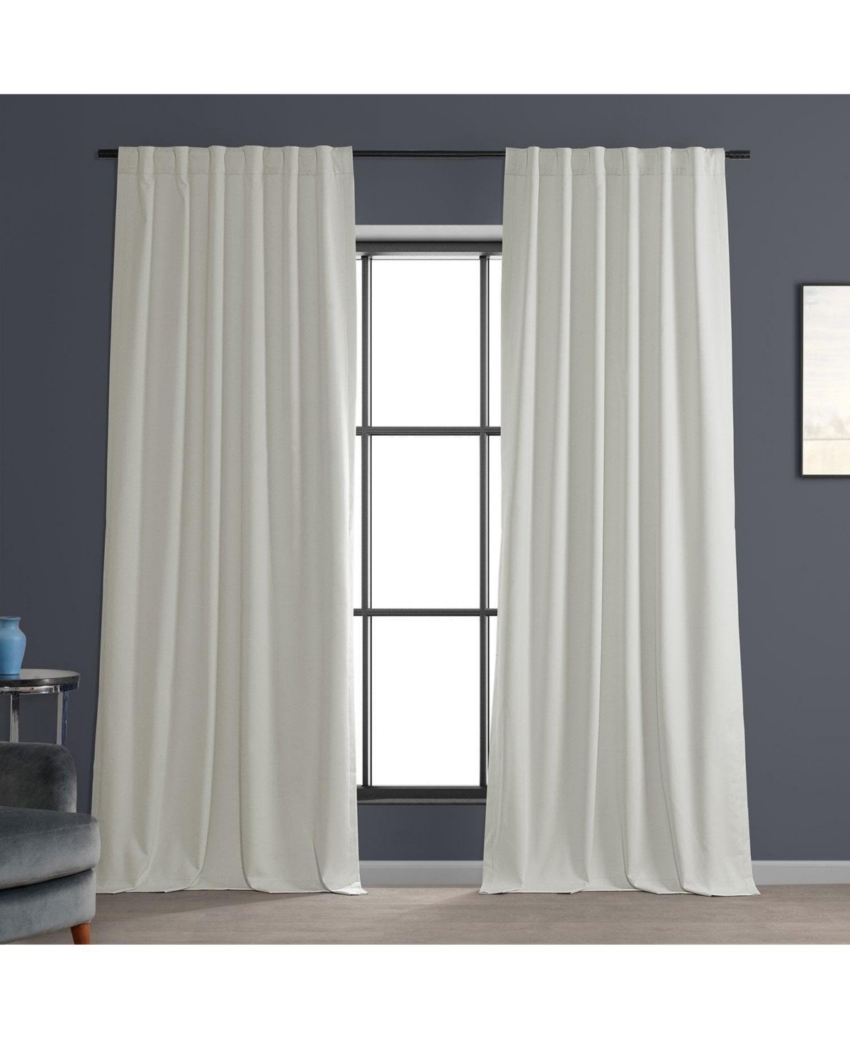 Half Price Drapes Off White Performance Linen Hotel Blackout Curtain In White