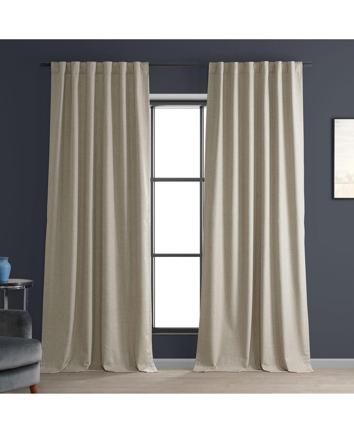 Half Price Drapes Light Beige Performance Linen Hotel Blackout Curtain In Beige,tan