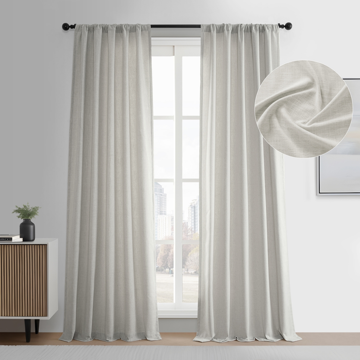 Half Price Drapes Light Sand Simply Faux Linen Curtain Pair (2 Panels
