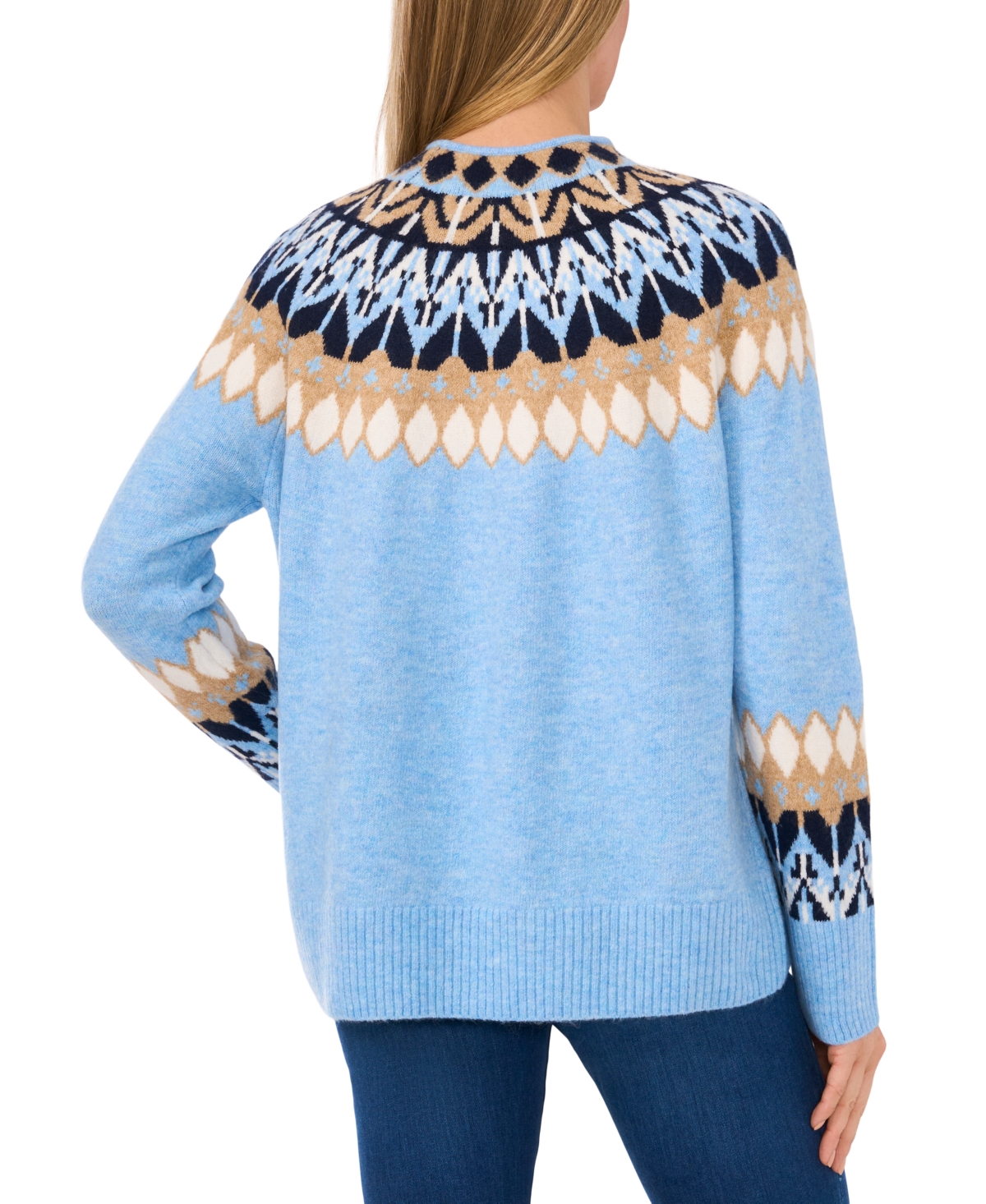 CeCe Women's Fair Isle Long Sleeve Mock Neck Sweater
