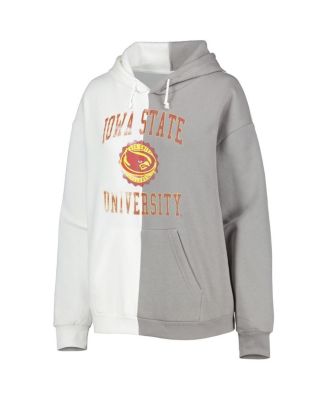 Women's Gray/White Iowa State Cyclones Split Pullover Hoodie