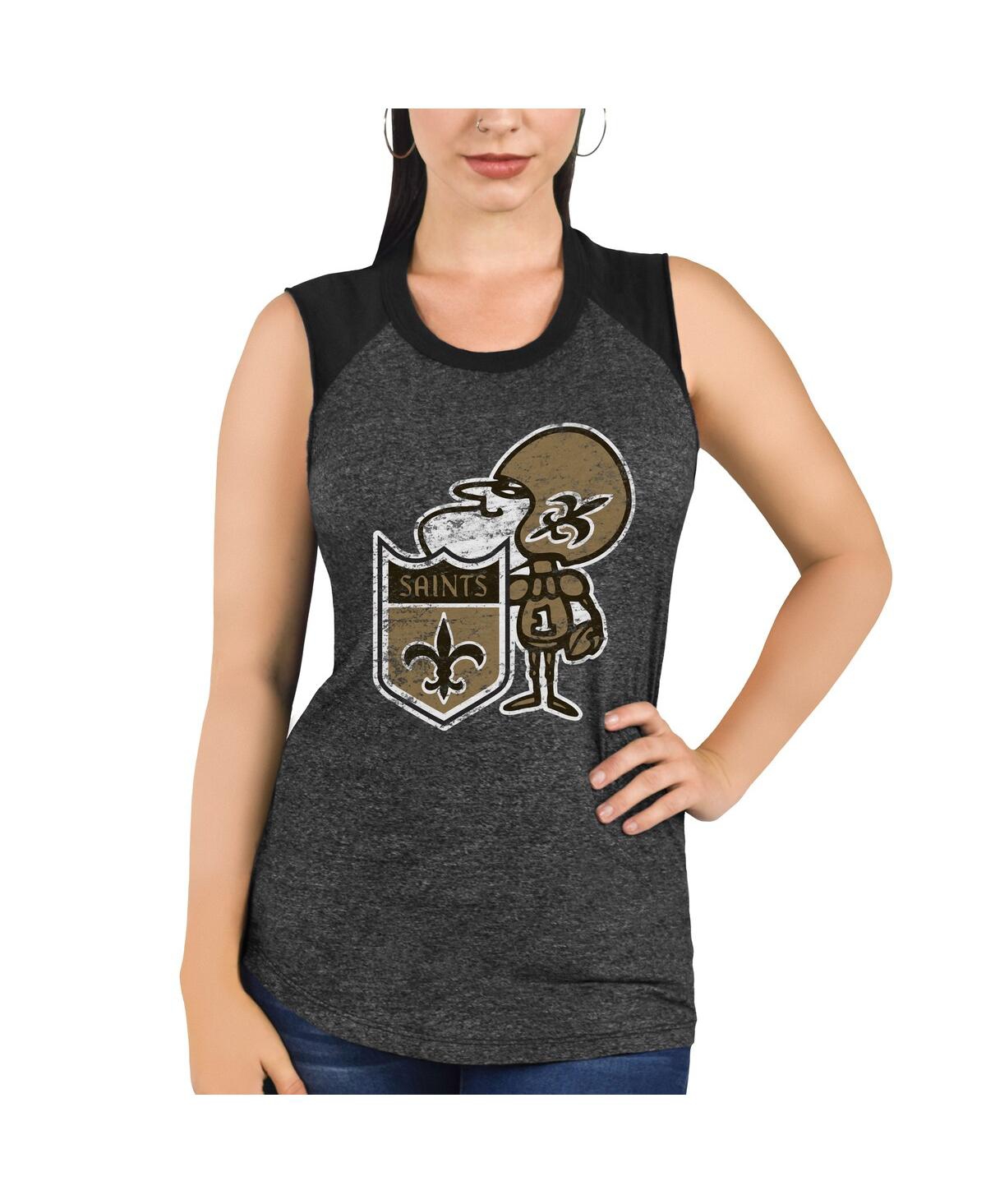 Shop Majestic Women's Black New Orleans Saints Retro Tri-blend Raglan Muscle Tank Top