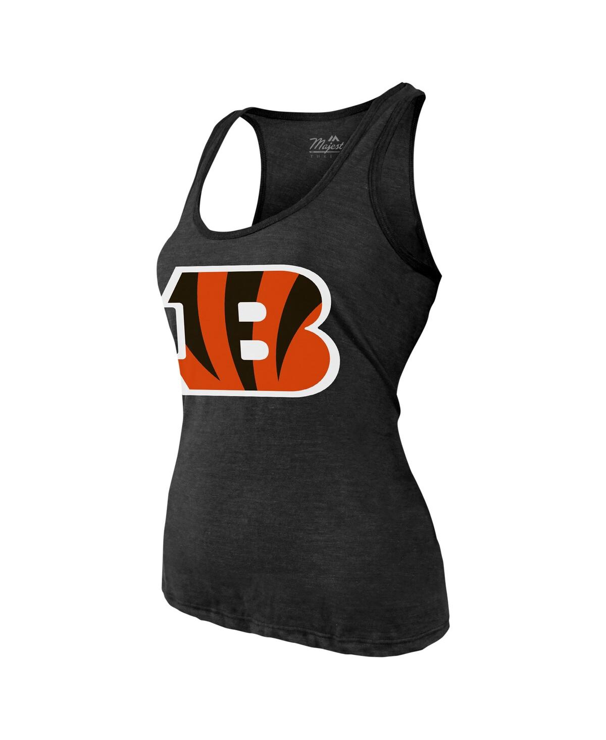 MAJESTIC WOMEN'S JOE BURROW BLACK CINCINNATI BENGALS NAME NUMBER TRI-BLEND TANK TOP 