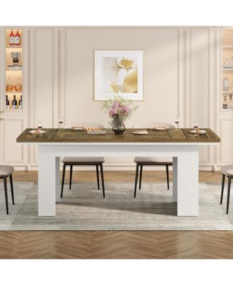 63" Farmhouse Dining Table for 4-6 People, Rectangle Kitchen Table Dining Room Table, Wood Family Dinner Table, Brown and White