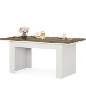 63" Farmhouse Dining Table for 4-6 People, Rectangle Kitchen Table Dining Room Table, Wood Family Dinner Table for Living Room, Kitchen, Dining Room, Brown and White