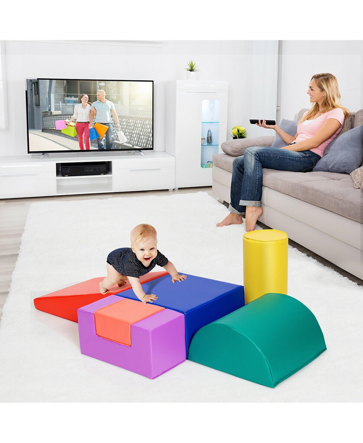 Costway 6 Piece Climb Crawl Play Set Indoor Kids Toddler Baby Safe Soft Foam Blocks Toys