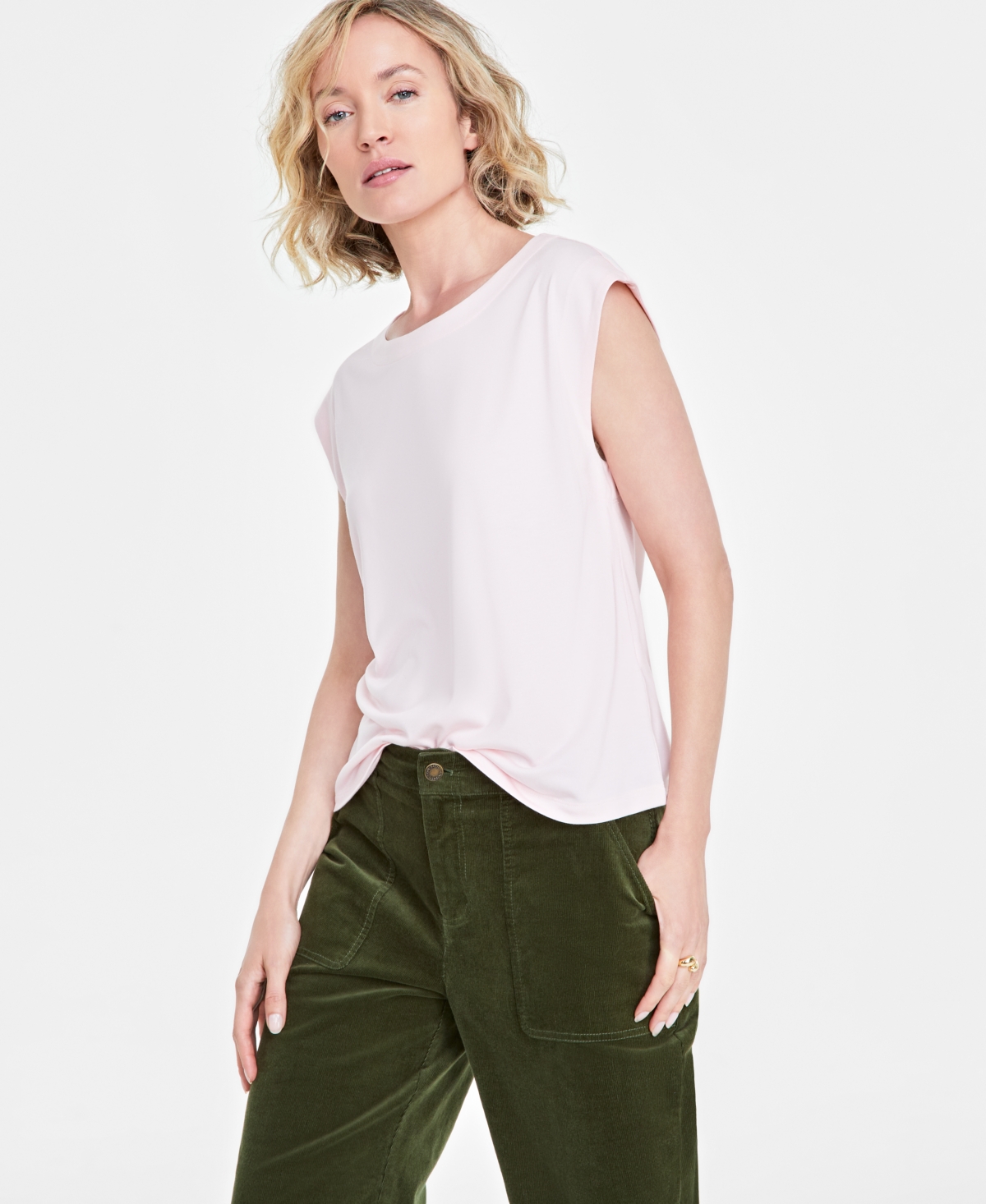 Women's Knit Crewneck Extended-Sleeve Top, Created for Macy's - Pink Dogwood