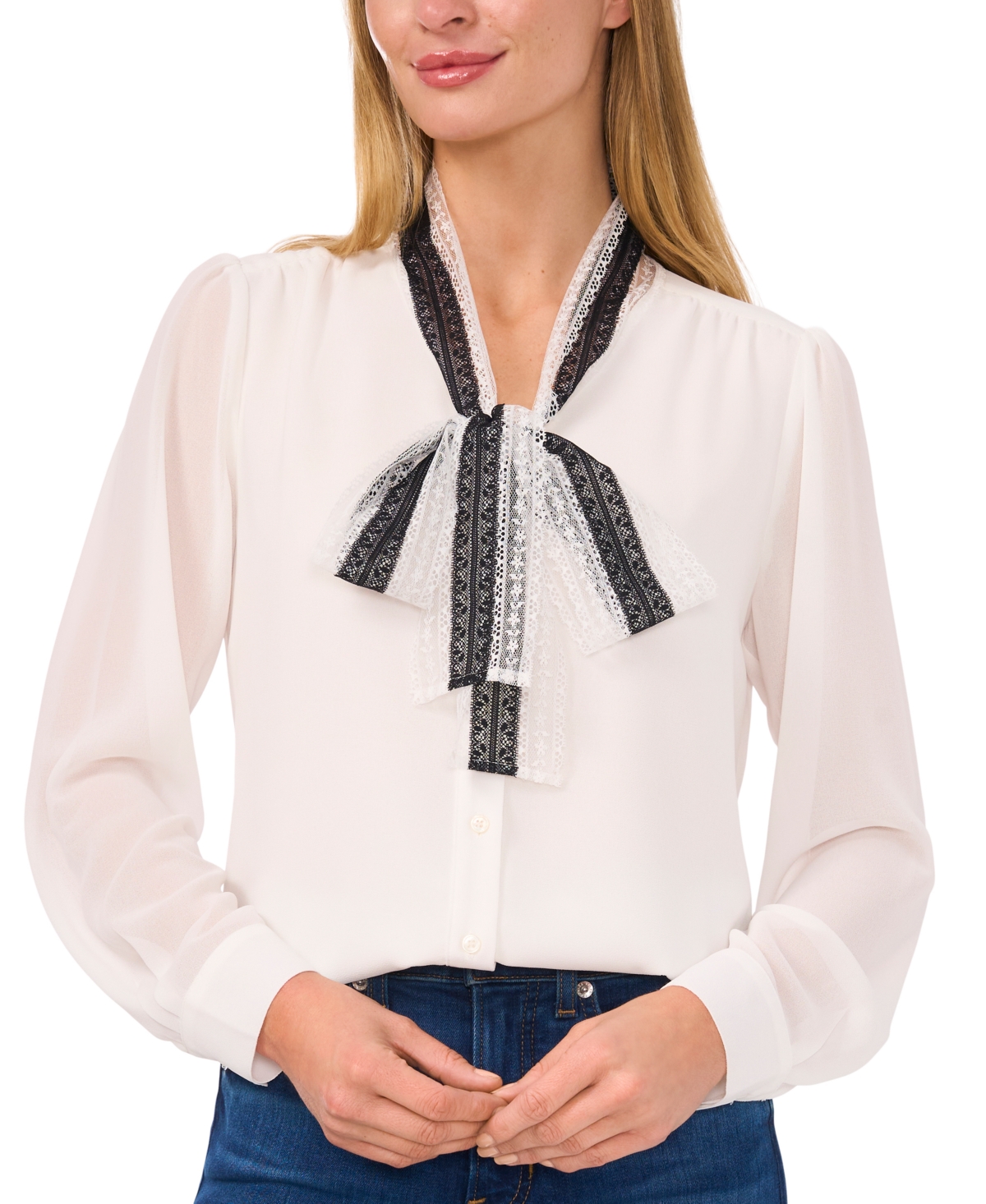 Shop Cece Women's Tie-neck Long-sleeve Blouse In New Ivory