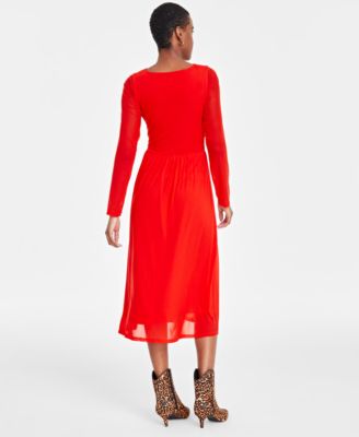 Women's Ruched-Mesh Midi Dress, Created for Macy's