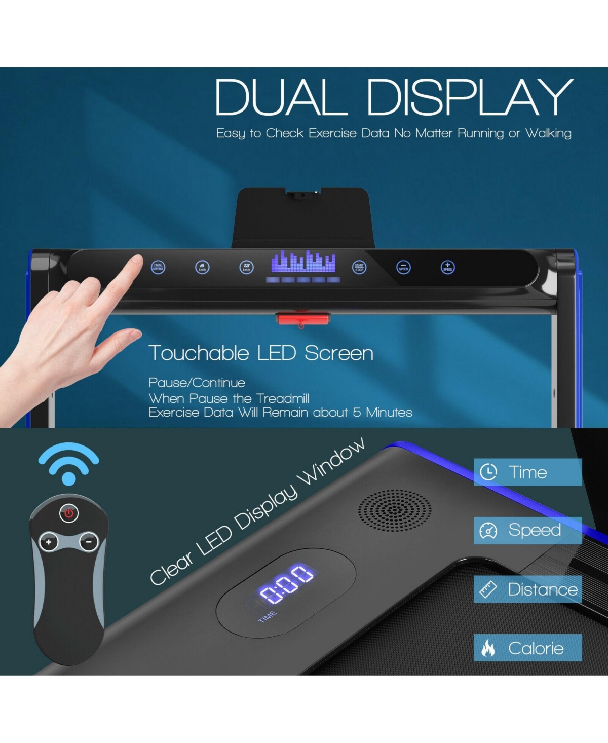 Skonyon 2-in-1 Folding Treadmill with Dual Led Display- Navy
