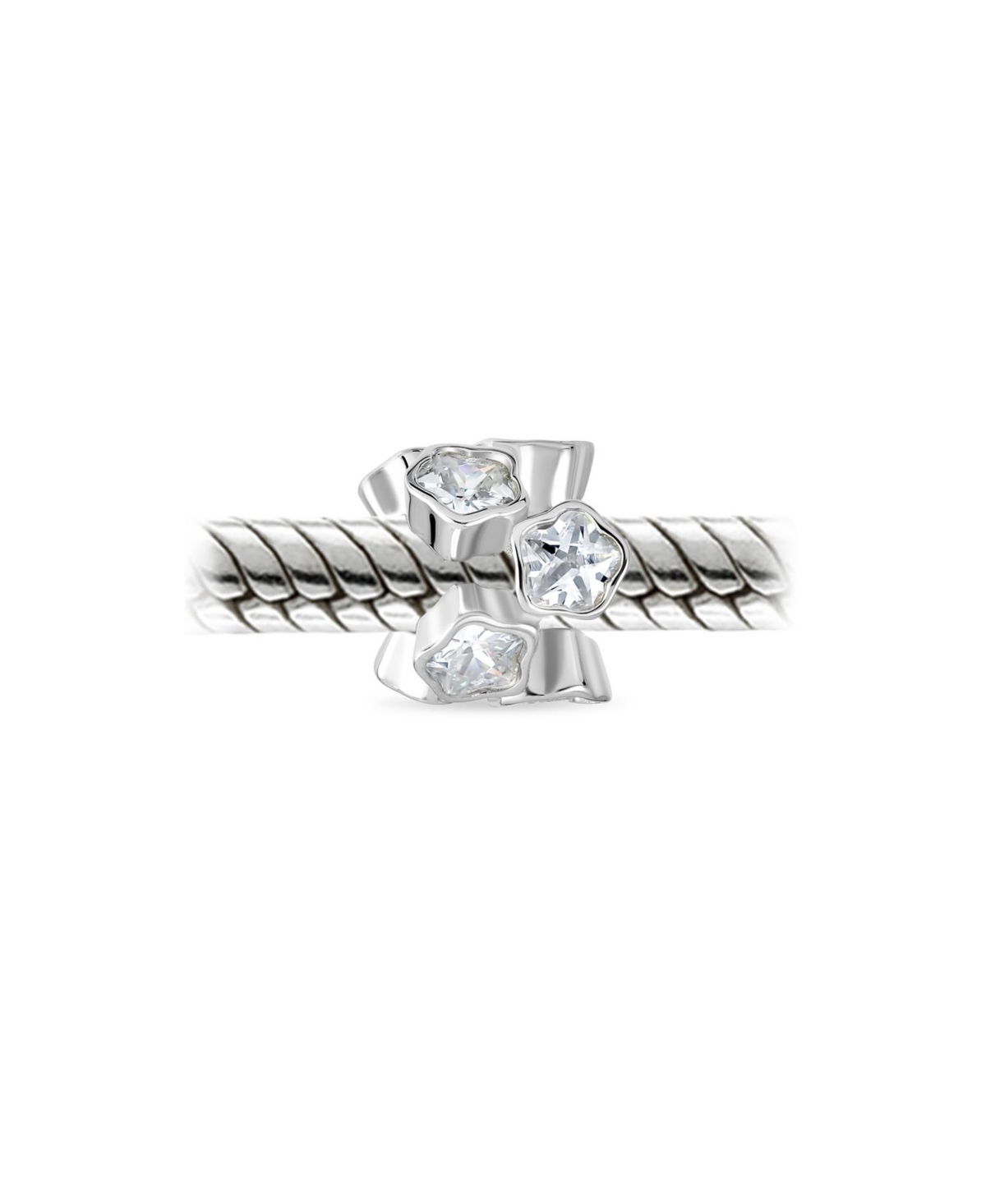 Bling Jewelry White Cubic Zirconia Cz Bezel Set Cluster Star Flower Spacer Charm Bead For Women SterlingFits European Bracelet - Silver