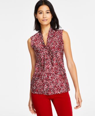 Kasper Womens Pleated Sleeveless Blouse Top