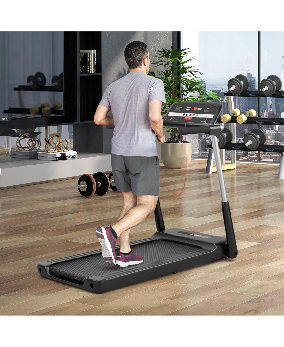Skonyon 2.25 Hp Foldable Treadmill with App Control and Led Display