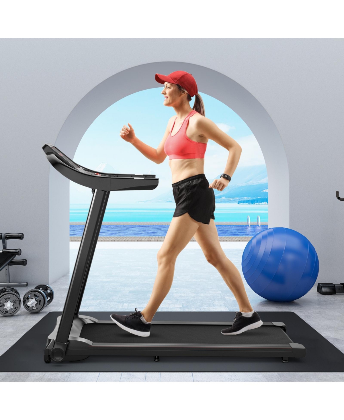 Skonyon 2.25HP Electric Folding Treadmill with Hd Led Display and App Control Speaker