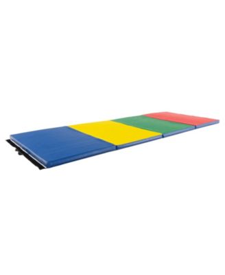 4-Panel PU Leather Folding Exercise Mat with Carrying Handles-Multicolor