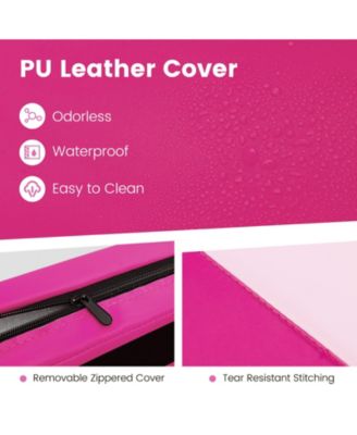 4-Panel PU Leather Folding Exercise Mat with Carrying Handles-Hot Pink