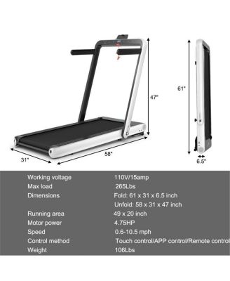 4.75HP 2 In 1 Folding Treadmill with Remote APP Control-White