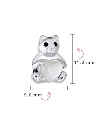 Stuff Animal Teddy Bear Charm Bead Daughter Sterling Silver MOP Heart Accent Fits European Bracelet