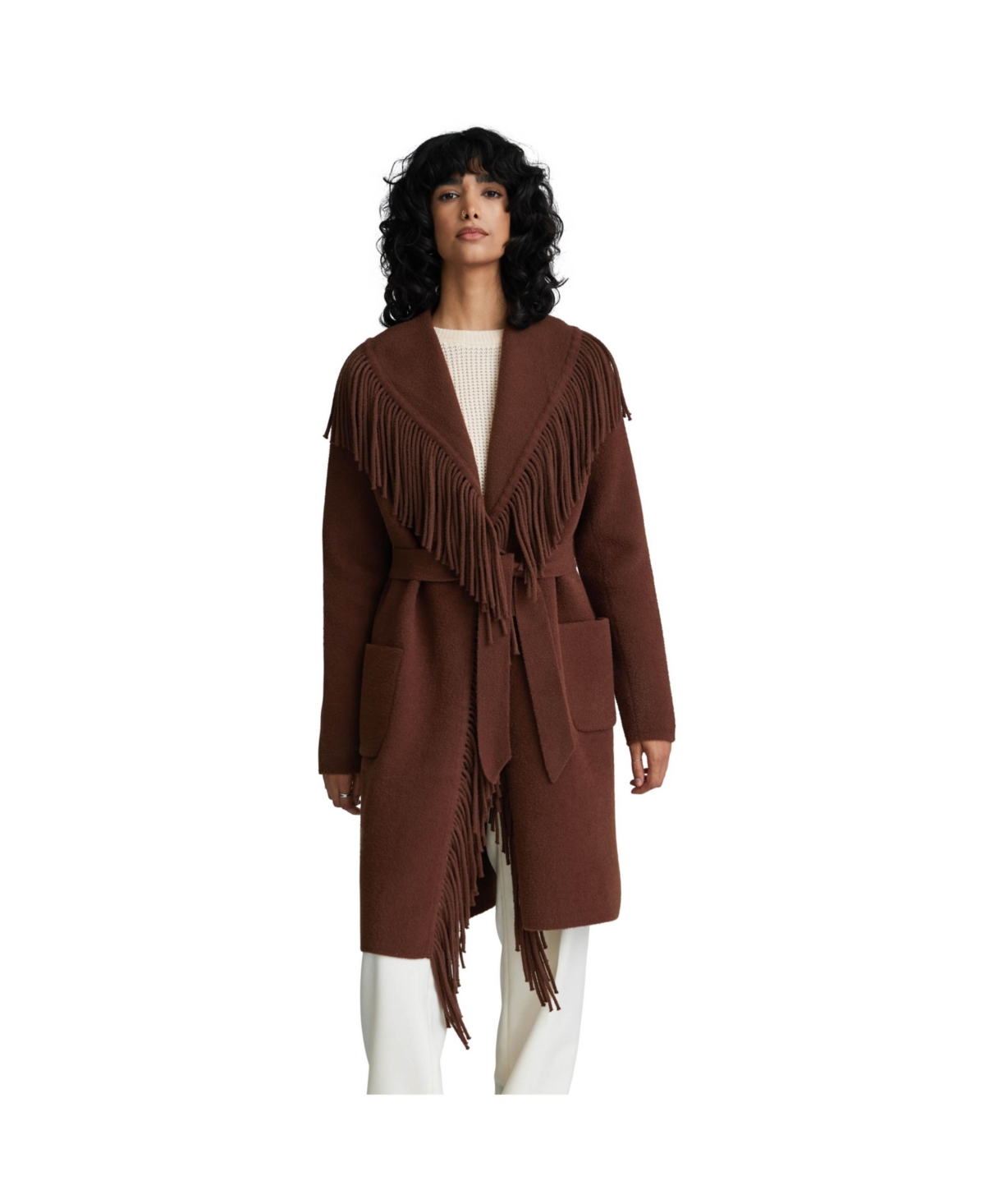 Women's Mink Eyelash Fringe Coatigan - Chocolate