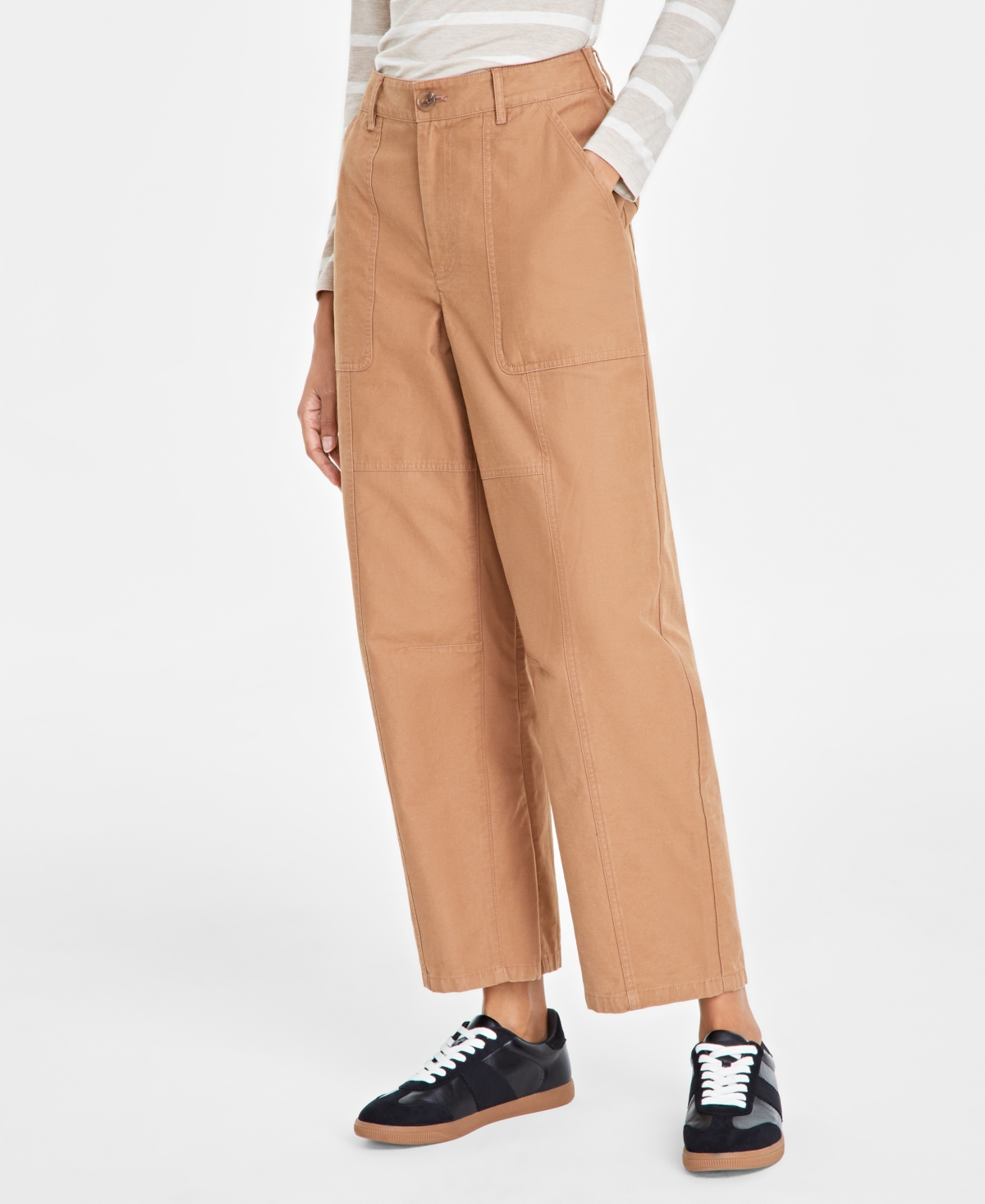 On 34th Women's Utility-pocket Barrel-leg Chinos, Created For Macy's In Salty Nut