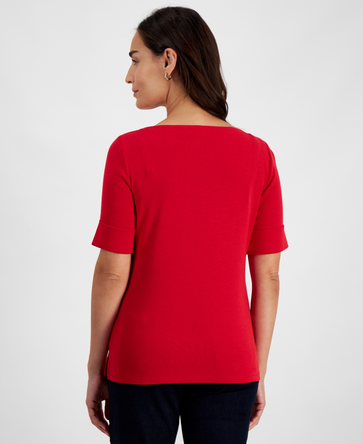 Style & Co Petite Cotton Elbow-sleeve Boat-neck Top, Created For Macy's In Tango Red
