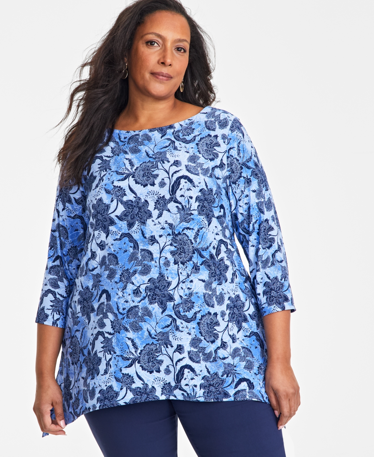 JM COLLECTION PLUS SIZE JACQUARD SWING TOP, EXCLUSIVELY AT MACY'S 