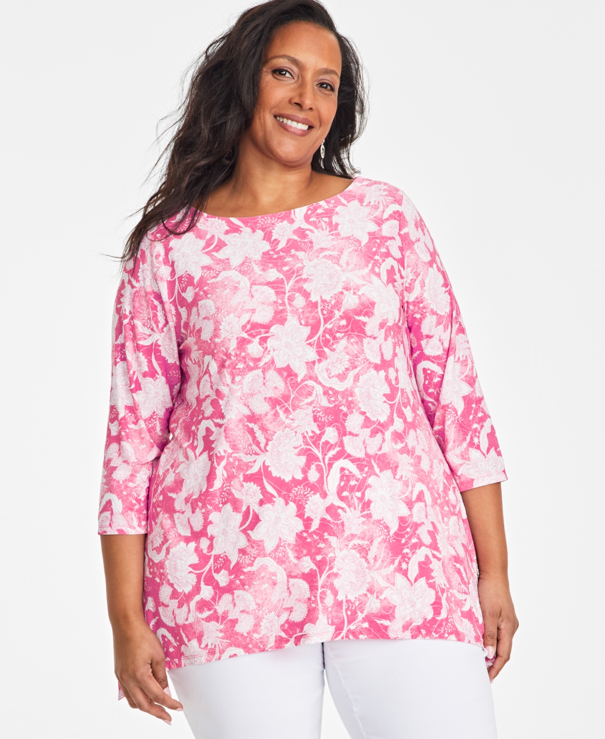 JM COLLECTION PLUS SIZE JACQUARD SWING TOP, EXCLUSIVELY AT MACY'S 