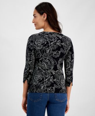 Petite Printed 3/4-Sleeve Knit Top, Created for Macy's 