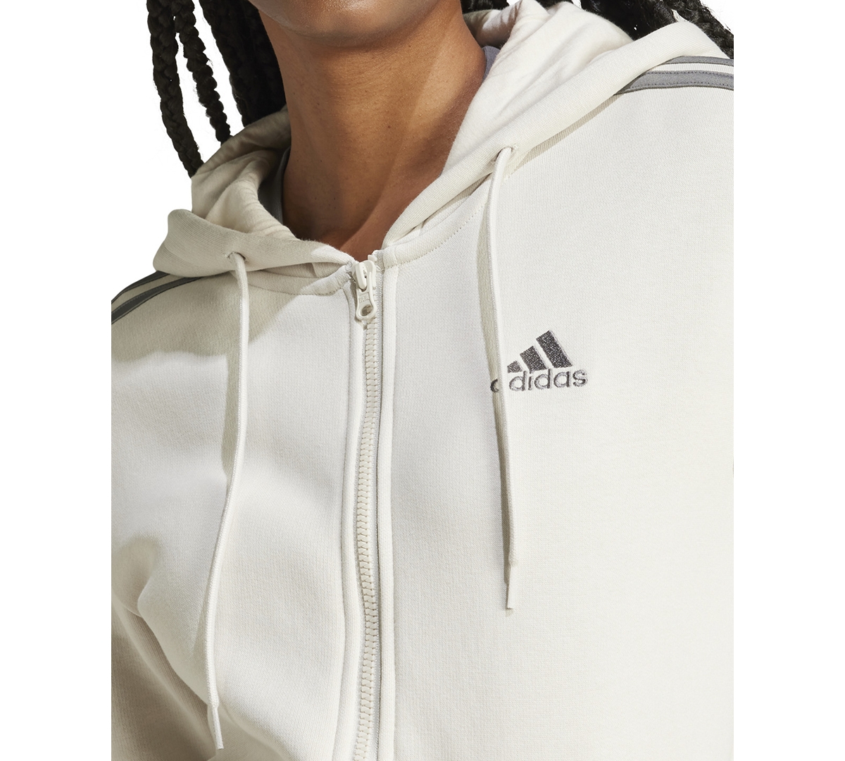 Adidas Originals Women's 3-stripe Cotton Fleece Full-zip Hoodie Sweatshirt In Alumina