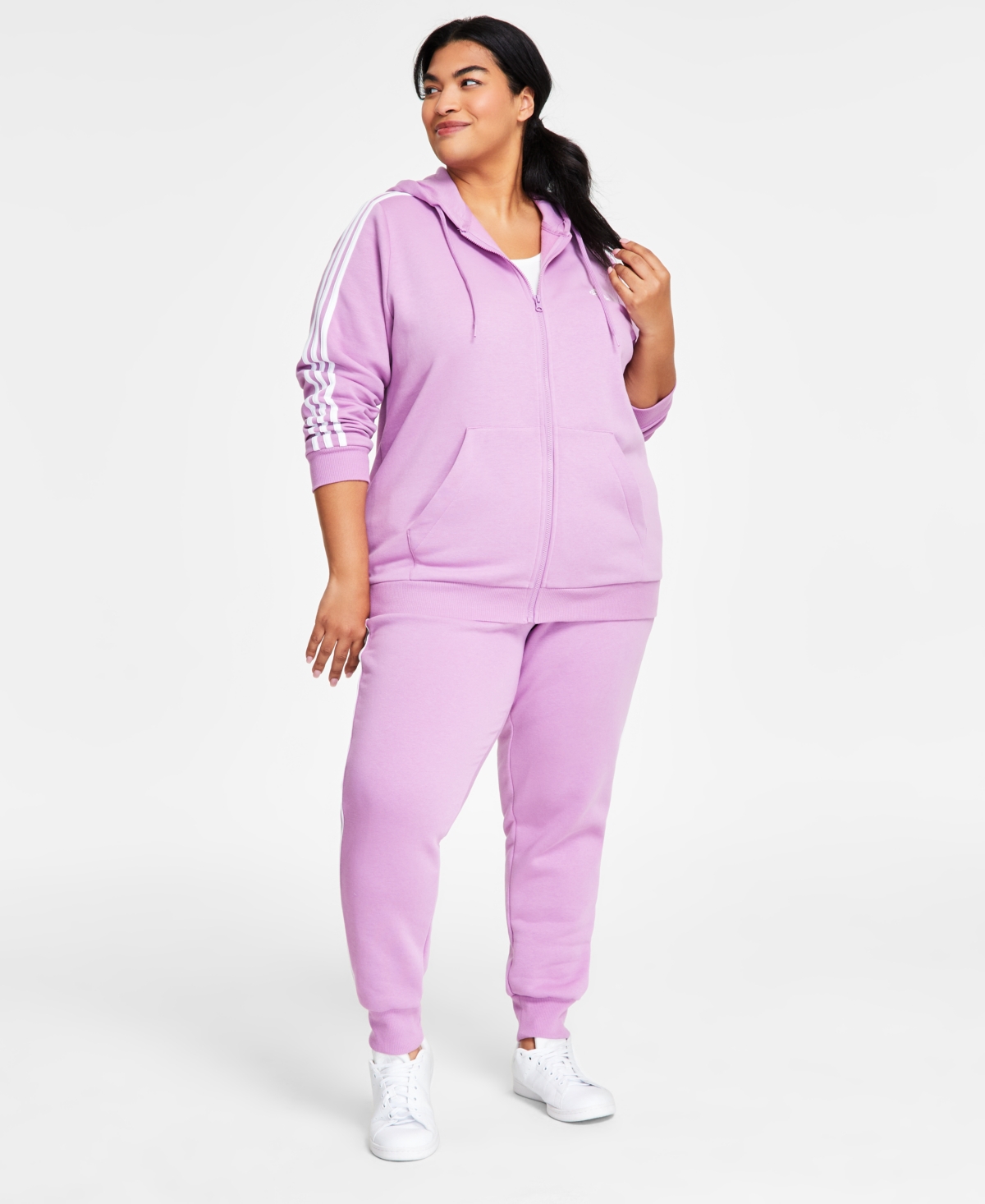 adidas Plus Size 3-Stripe Cotton Fleece Full-Zip Hoodie Sweatshirt