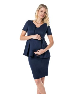 Maternity Knee Length Pencil Skirt with Stretch Bump Panel in Italian Suiting Fabric