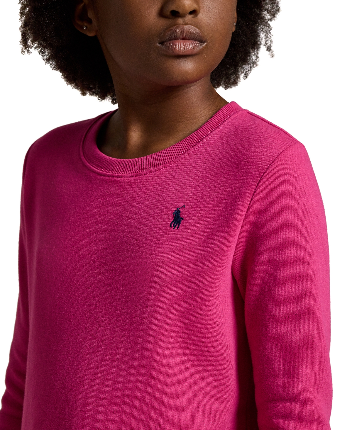 Polo Ralph Lauren Big Girls Floral Woven-Skirt Fleece Dress - NAVY