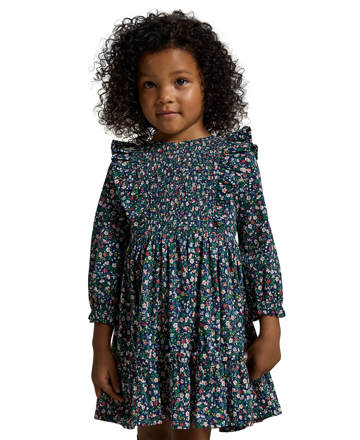 Polo Ralph Lauren Toddler and Little Girls Floral Smocked Cotton Jersey Dress - NAVY PP C7998