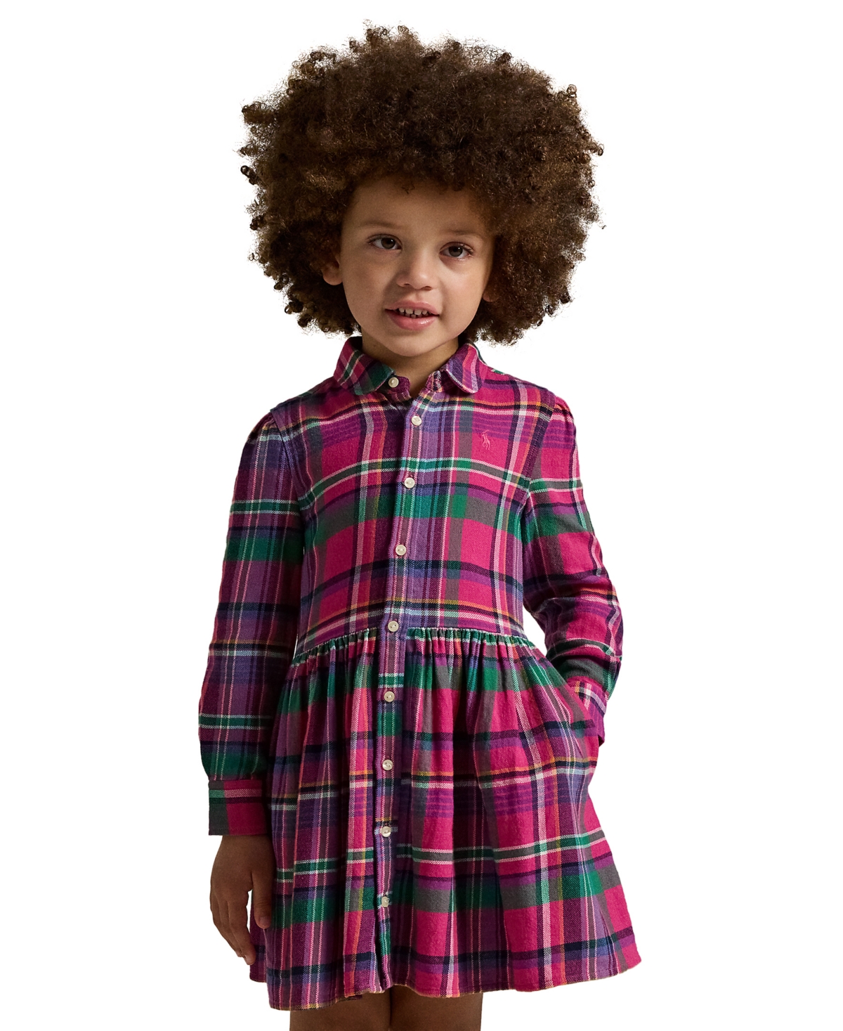 Polo Ralph Lauren Toddler and Little Girls Plaid Cotton Twill Shirtdress - 142 PINK NAVY TWILL