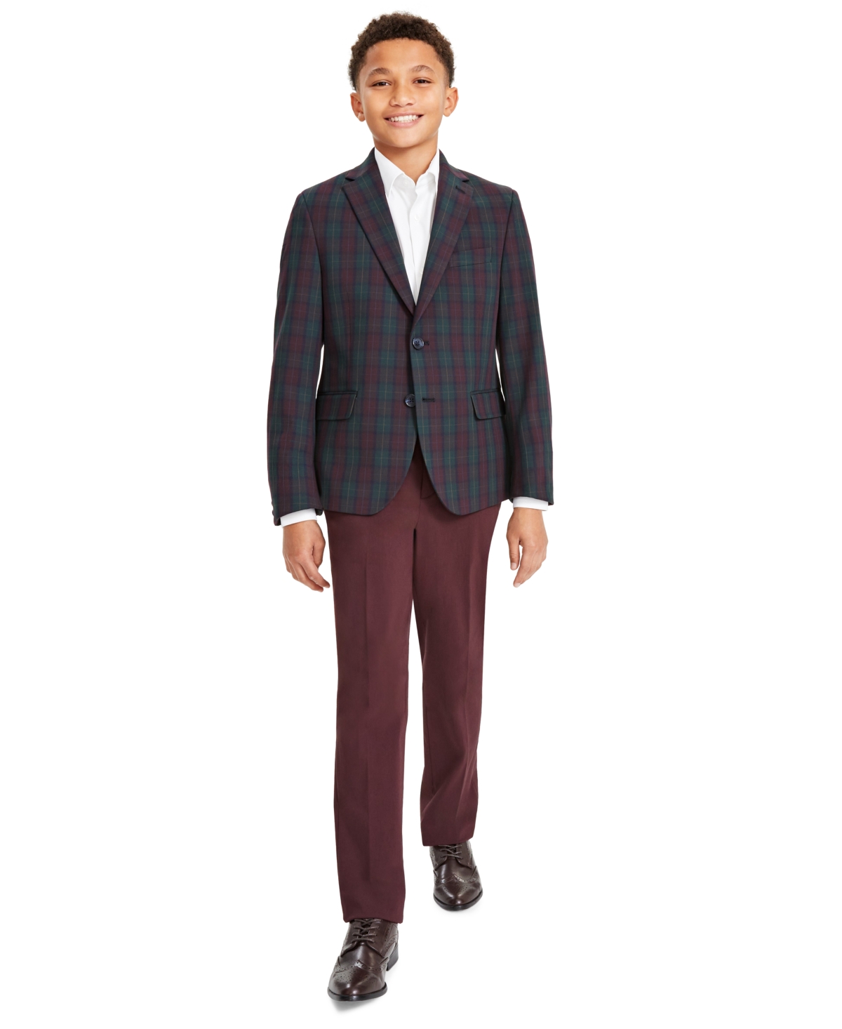 Big Boys Plaid Suit Jacket -green