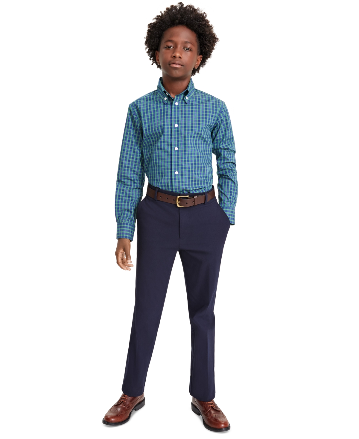Big Boys Plaid Classic-Fit Dress Shirt