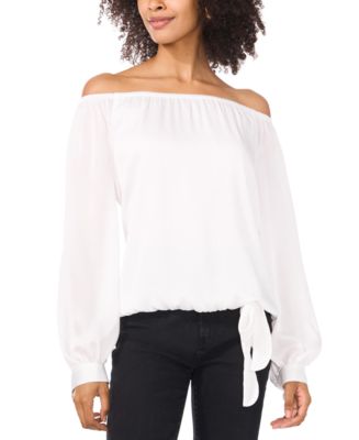 売れ筋商品|||ヴィンスカムート カットソー トップス レディース Women's Printed Off-The-Shoulder Long-Sleeve Tie-Front Blouse Green Vince Camuto Printed Off-The-Shoulder Long Sleeve Tie Front