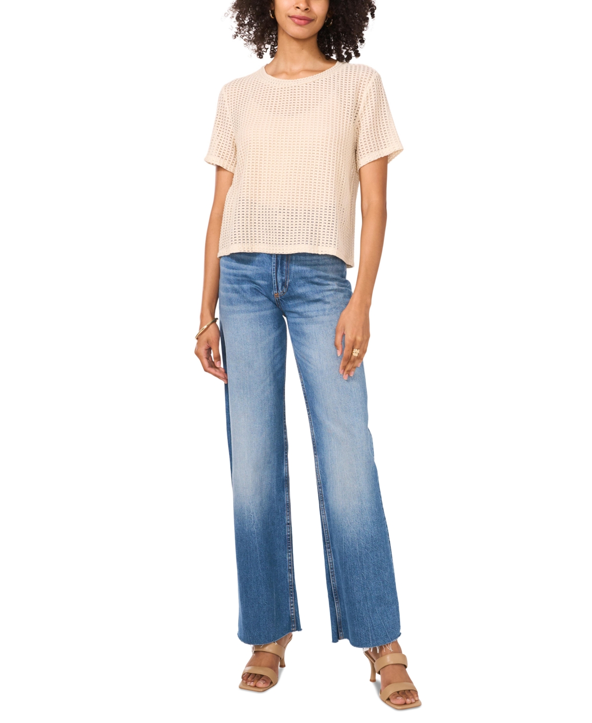 VINCE CAMUTO WOMEN'S SHEER SHORT-SLEEVE CREWNECK TEE 