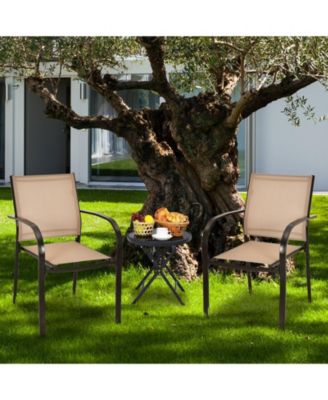 Set of 2 Patio Stackable Dining Chairs with Armrests Garden Deck