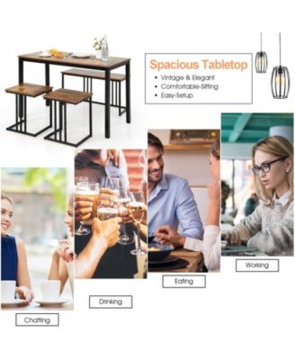 4 Pieces Space-Saving Dining Table Set with Bench and 2 Stools