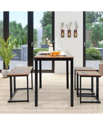 4 Pieces Space-Saving Dining Table Set with Bench and 2 Stools