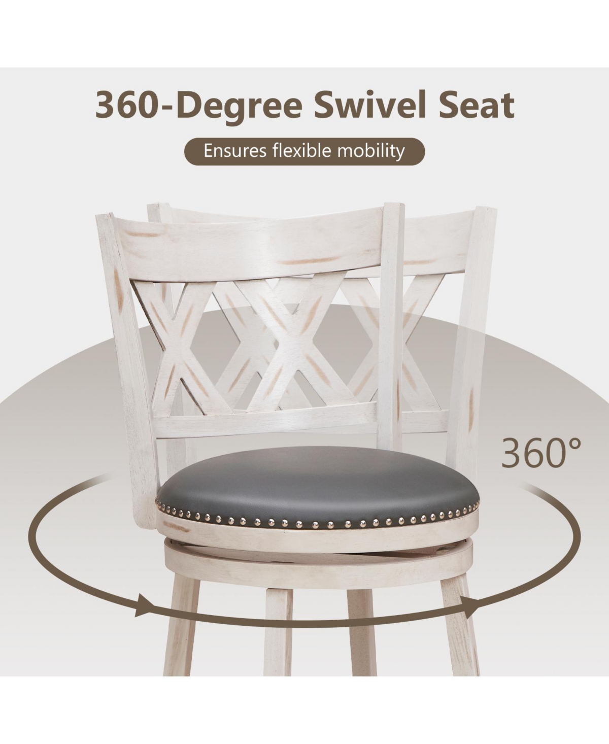Sugift Hand-Antiqued Stool Set of 2 with Wider Padded Seat -pastel Grey