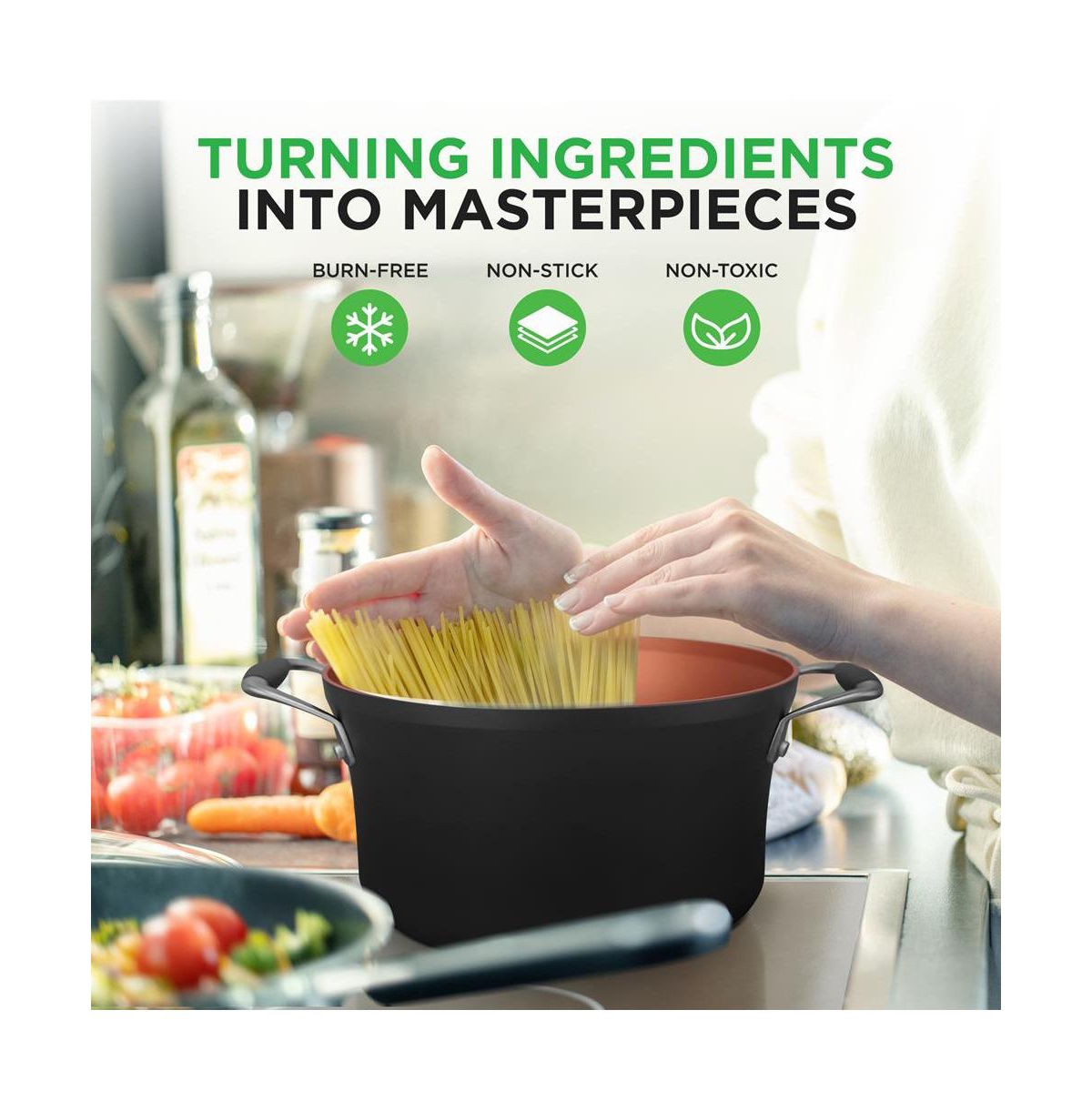 NutriChef Kitchenware Pots & Pans Set - Luxury Kitchen Cookware, 3 Layers Copper Non-Stick Coating Inside, Hard-Anodized Looking Heat Resistant Lacque