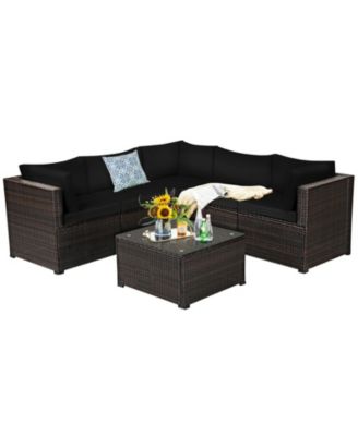 6 Pieces Rattan Patio Sectional Sofa Set with Cushions for 4-5 Person