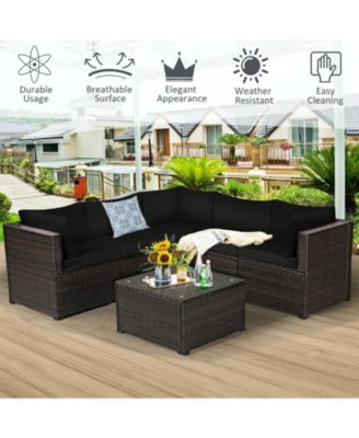 6 Pieces Rattan Patio Sectional Sofa Set with Cushions for 4-5 Person