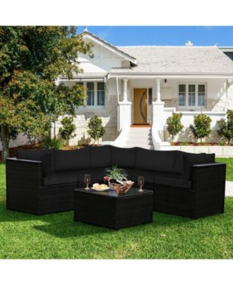 6 Pieces Rattan Patio Sectional Sofa Set with Cushions for 4-5 Person