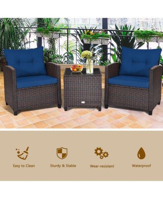 SUGIFT 3 Pieces Rattan Patio Furniture Set with Washable Cushion