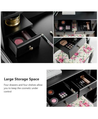 Makeup Vanity Table Set with 360° Pivoted Round Mirror
